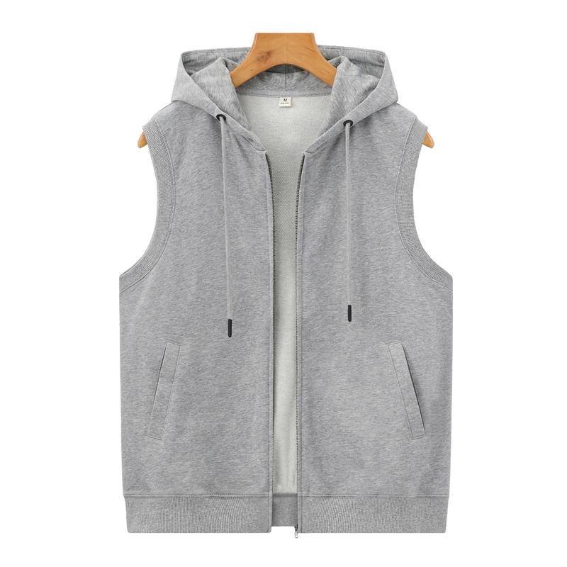Spring and Autumn Thin Knit Zip-Up Cardigan Hooded Sleeveless Sweatshirt Vest for Men and Women, Loose-Fitting Couple's Vest