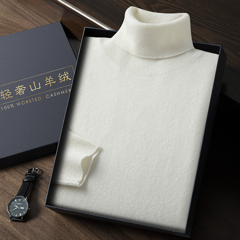 Machine Washable Genuine Cashmere Men's Turtleneck Wool Sweater, Suitable as an Inner Layer for Suits, High-End Collared Knit Sweater