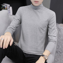  2021 autumn and winter new semi-turtleneck bottoming shirt mens modal round neck solid color long sleeve t-shirt trend mens autumn