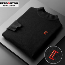  2021 autumn and winter new semi-turtleneck sweater mens trend Korean knitwear thick bottoming shirt personality embroidery thread clothing