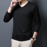 Демисезонный базовый приятный телу лонгслив, осеннее цветное эластичное термобелье, V-образный вырез