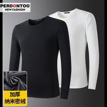  Autumn and winter thickened nano velvet mens long-sleeved t-shirt plus velvet bottoming shirt solid color round neck warm tide brand top men