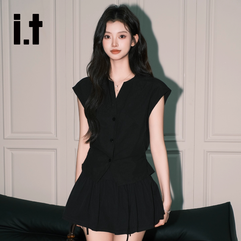 It:Chocoolate American-Style Black Flutter-Sleeve V-Neck Cardigan Top for Women, Elegant Waist-Cinching Chic Sleeveless Shirt It:Chocoolate American-Style Black Flutter-Sleeve V-Neck Cardigan Top for Women, Elegant Waist-Cinching Chic Sleeveless Shirt