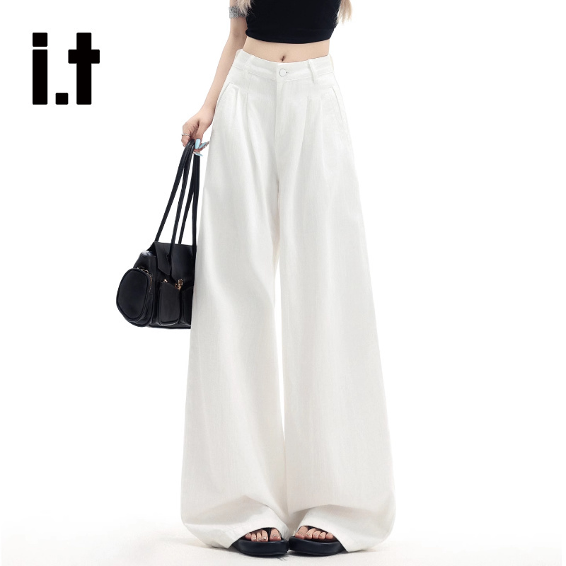 It:Chocoolate Simple White Wide-Leg Jeans for Women, American Style High-Waisted Loose Versatile Drapey Floor-Length Pants It:Chocoolate Simple White Wide-Leg Jeans for Women, American Style High-Waisted Loose Versatile Drapey Floor-Length Pants
