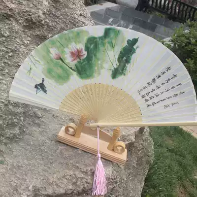 Chinese style Classical summer folding fan Small fan Chinese fan Folding fan Silk fan Paper fan Sandalwood fan