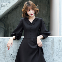 Banquet small evening dress Womens dress can usually wear noble black dress socialite temperament thin medium-long section
