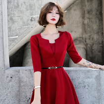 Red evening dress female 2021 new banquet noble thin wedding toast dress the bride can usually wear medium-long section