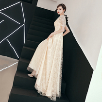 Banquet evening dress female 2020 new dinner temperament bridesmaid dress Champagne color chorus performance dress female long dress