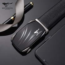 Seven Wolves Strap Men Genuine Leather Mens Leather Men Strap Automatic Buttoning Layer Pure Cow Leather Mid Youth Pants Belt Tide Young People