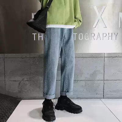 Loose jeans men's straight spring tide Pai Gow casual long pants men's pants Korean version of the trend all-match wide legs