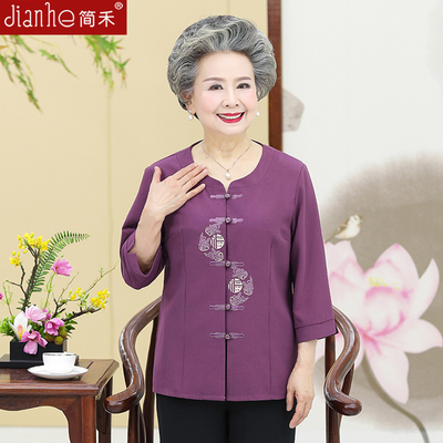 奶奶装夏装雪纺套装绣花中老年人女装妈妈装春装上衣老人衣服太太