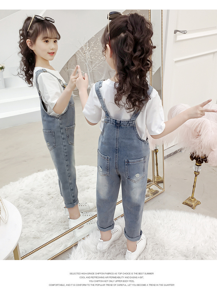 Quần yếm nữ denim 2019 xuân hè mới phiên bản Hàn Quốc thời trang trẻ em nước ngoài trong trang phục quần lửng trẻ em lớn - Quần jean quần legging bé gái