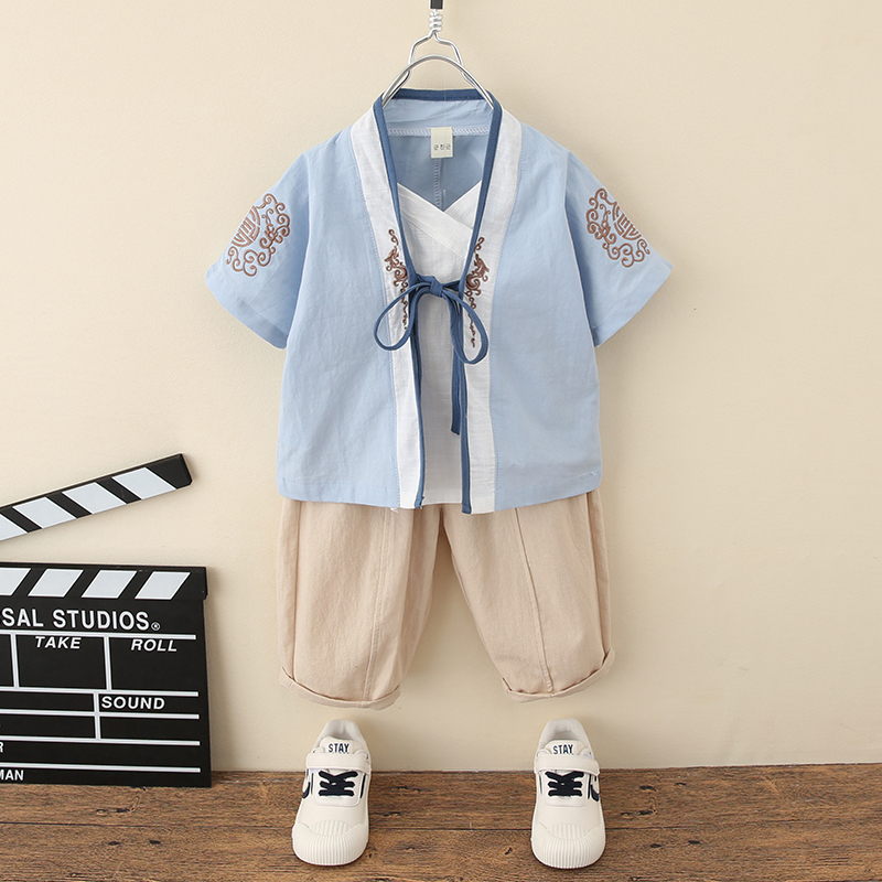 Hanfu boy's one-year-old dress boy baby summer dress Chinese style ancient costume Mid-autumn children's Tang suit cotton and linen suit thin section