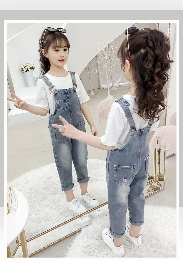 Quần yếm nữ denim 2019 xuân hè mới phiên bản Hàn Quốc thời trang trẻ em nước ngoài trong trang phục quần lửng trẻ em lớn - Quần jean quần legging bé gái