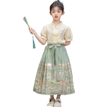 Hanfu girls summer clothes 2024 new big children summer national style new Chinese style horse face skirt suit children girls skirt