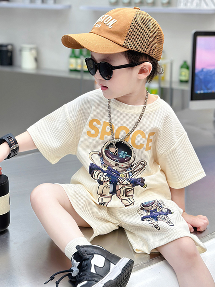 <!--儿童装男童夏装套装2024新款洋气宝宝短袖衣服时髦男孩痞帅夏季潮-->