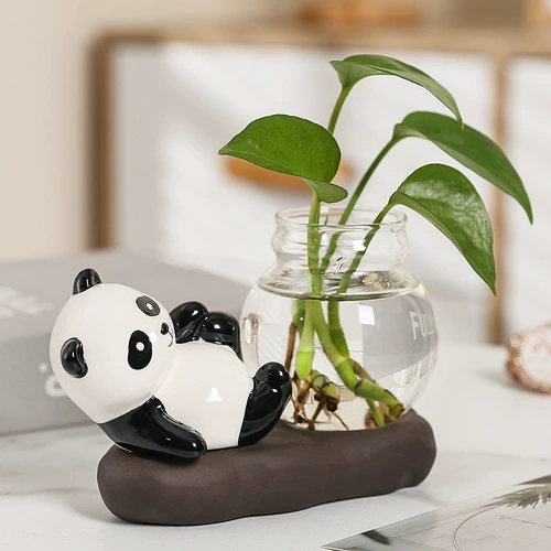 Исцеляющий офисный рабочий стол, чайный столик, украшения для гостиной, украшения, зеленые растения, красная панда, гидропонные сосуды, ваза