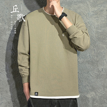 Fake two long sleeve T-shirt Spring Autumn Tide brand Cotton loose autumn clothes base shirt ins pocket clothes men trend