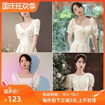 Champagne bridesmaid dress autumn 2021 new fairy temperament sister group small satin dress dress women can usually wear