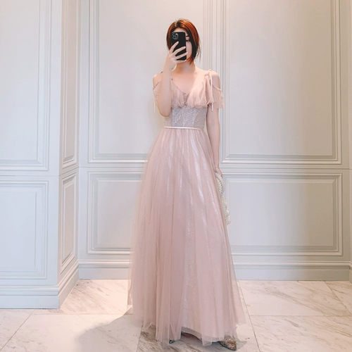 Розовое летнее платье подружки невесты, длинное вечернее платье, юбка, длина макси, простой крой