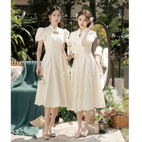 Костюм подружки невесты 2025 Новая свадебная подружка невесты Группа Шампанское китайская сестра Юбка обычно может носить платье на выпускной