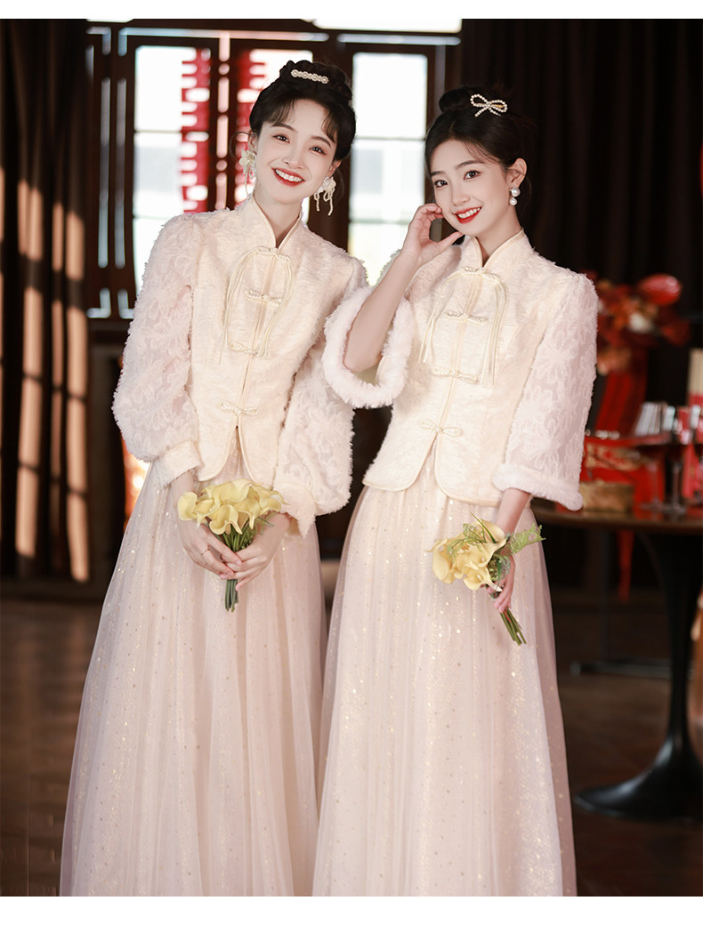 Цветное демисезонное платье подружки невесты, вечернее платье, юбка, удерживающий тепло лонгслив, цвета шампанского, китайский стиль, подходит для подростков Qianli margin 