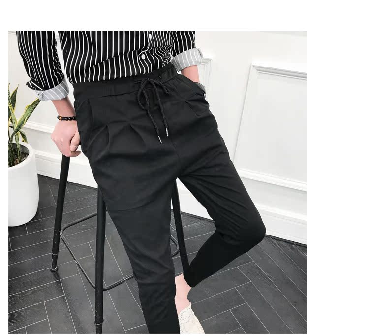 Nổi cổng mùa hè mới nam đen giản dị quần chín phiên bản Hàn Quốc của quần ống loe Quần lửng nam màu rắn chân quần áo thể thao