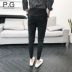 Nổi cổng mùa hè mới nam đen giản dị quần chín phiên bản Hàn Quốc của quần ống loe Quần lửng nam màu rắn chân