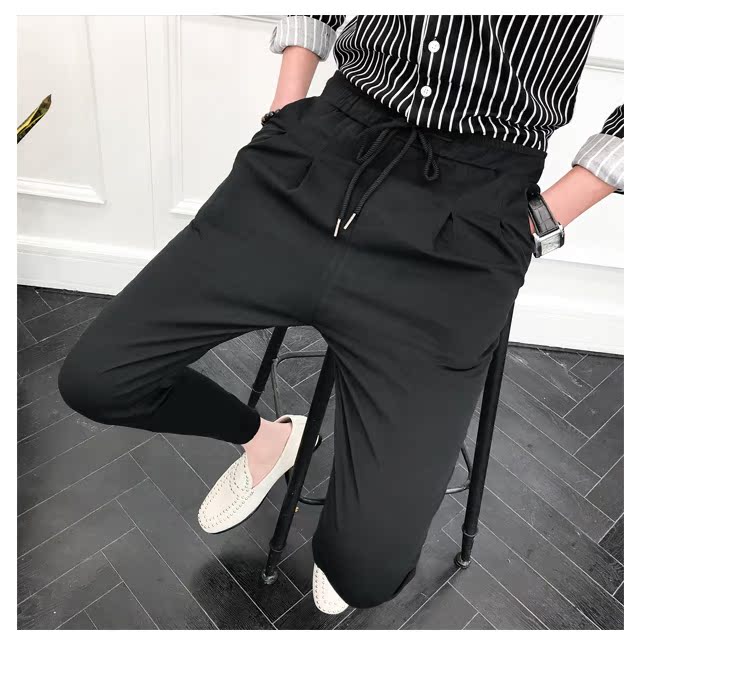 Nổi cổng mùa hè mới nam đen giản dị quần chín phiên bản Hàn Quốc của quần ống loe Quần lửng nam màu rắn chân quần áo thể thao