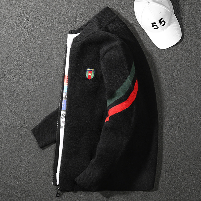 AA handsome imitation mink fleece cardigan geometric design new knitted sweater sweater jacket male Korean version of the tide hit color all-match