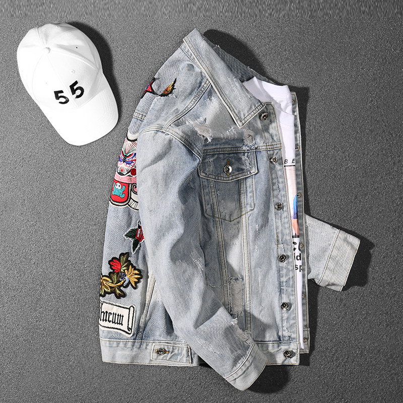 Handsome Gas Country Tide Original Embroidery China Wind Denim Jacket Male Trend Card Han Version Sashimi Jacket Spring And Autumn Denim-Taobao
