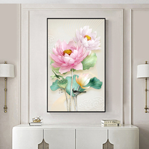 Lotus Cross embroidered 2021 new line embroidered lotus living room sharp corridor Xuanguan vertical version simple yourself embroidered