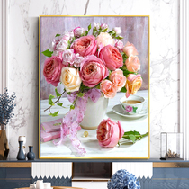 2021 new cross embroidered vase rose line embroidered minimalist modern living room bedroom handmade embroidered fresh fashion flower