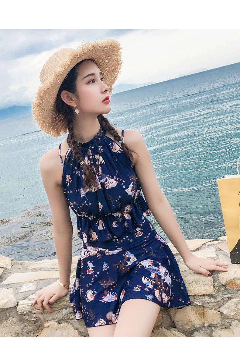 Áo tắm nữ ba mảnh mỏng che bụng chia đôi mùa xuân nóng bỏng Hàn Quốc bảo thủ ngực nhỏ thu nhỏ áo tắm tươi 	bikini 2 mảnh màu xanh