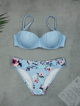 Gorgeous steel support thin cup personalized printing split triangle sexy low waist shoulders bikini beach party womens swimsuit