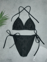 Three-dimensional lace flower three-point high slit lace triangle sexy bikini swimsuit beach catwalk 2022
