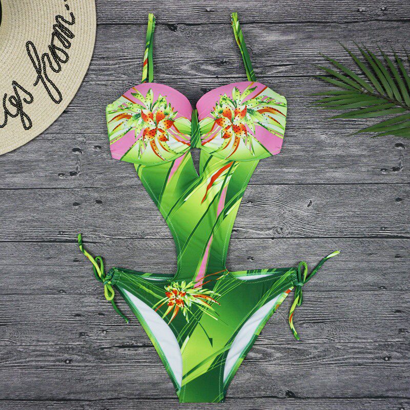 Beautiful steel towed to gather even body triangle bikini printed bronzing hot and high fork adjustable strap new swimsuit