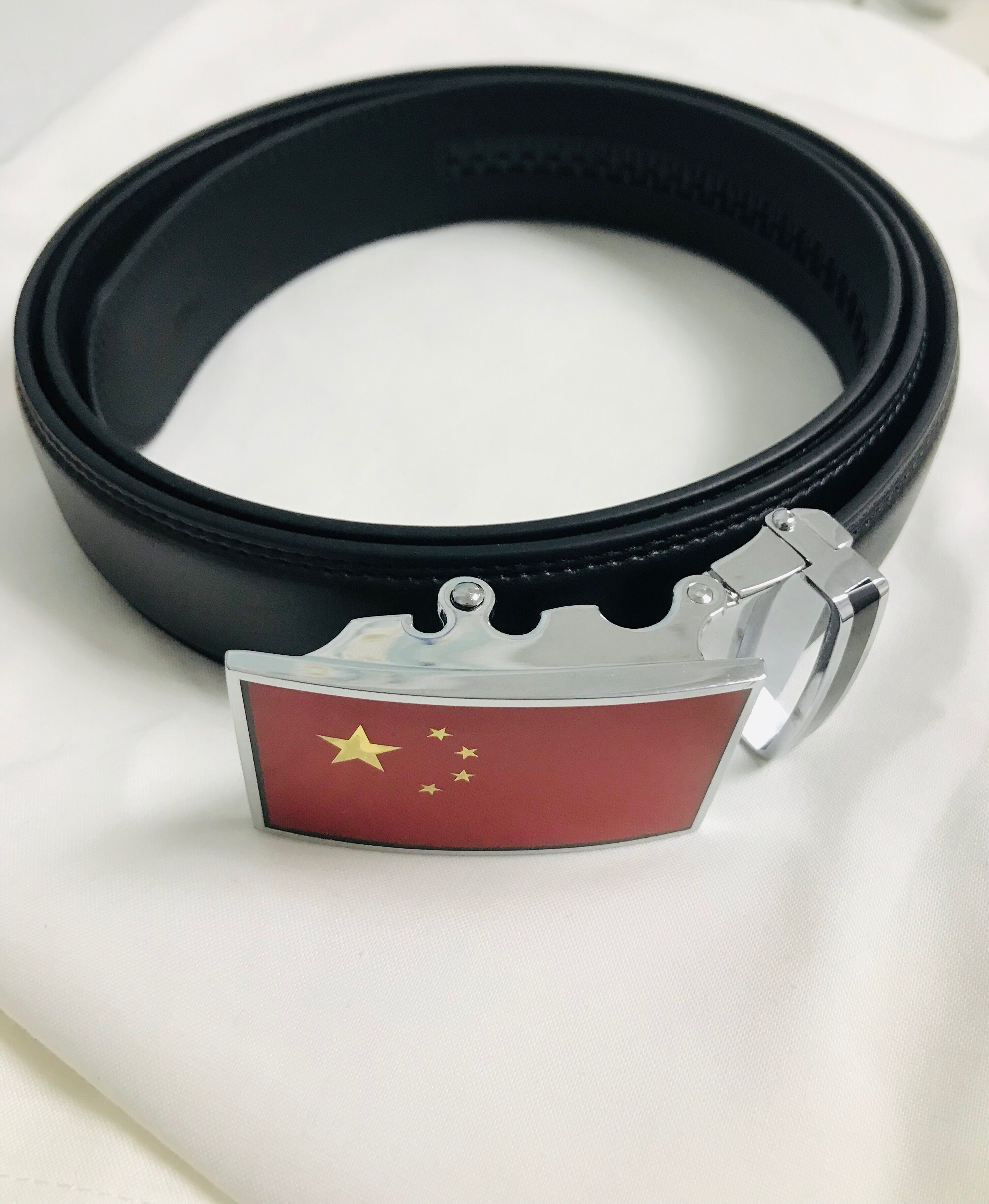 Genuine leather belt red flag belt head 4 cm Width Patriotic automatic buckle belt