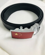Military enthusiasts leather belts red flag buckle 4cm width patriotic automatic buckle belt Veterans Memorial