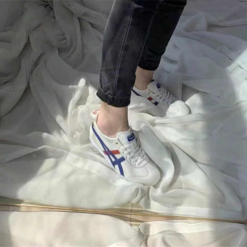 [Onitsuka Tiger鬼冢虎官网女鞋Mexico 66皮面白金男运动板鞋D507L]