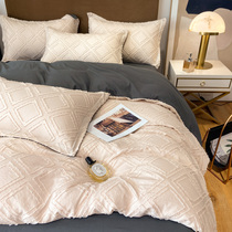 (Good things recommended) washed cotton naked sleeping cotton four-piece set pull flower simple bed sheet mens and womens quilt cover