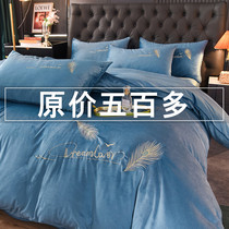 Thickened class A baby velvet skin-friendly milk velvet winter sheets bed hats four-piece coral velvet quilt cover crystal plush