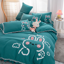 Super cute cartoon Barbie rabbit lace white ball four-piece overlay bed cotton quilt cover girl sheet bed skirt style