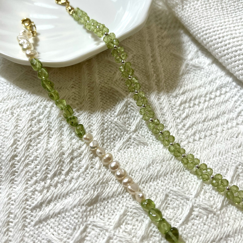 Natural Peridot Gravel Pearl Bracelet Clear and Versatile Peridot Braided Bracelet