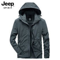 JEEP JEEP Mens Hooded Jacket 2021 Spring New Casual Outdoor Loose Plus Size Jacket Clothes