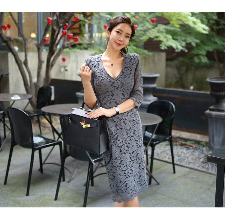 Váy Đầm Ren Nữ Ôm Body Cổ chữ V Tay Lỡ Màu Tím chi tiết 8