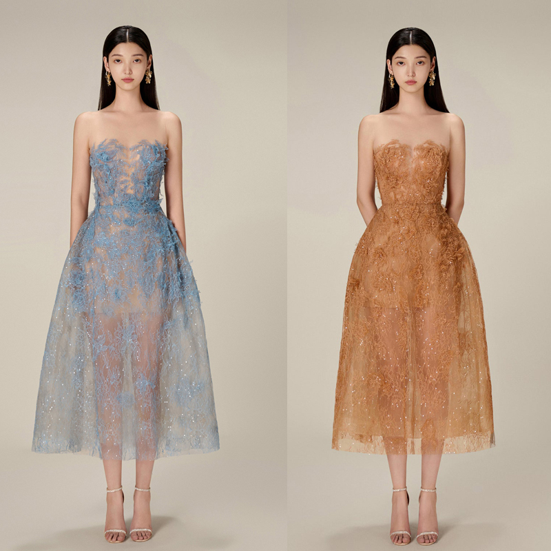 2023 Summer Vietnamese Niche High-End Heavy-Duty Three-Dimensional Floral Lace See-Through Mesh Dress Fairy-Like Dress 2023 Summer Vietnamese Niche High-End Heavy-Duty Three-Dimensional Floral Lace See-Through Mesh Dress Fairy-Like Dress