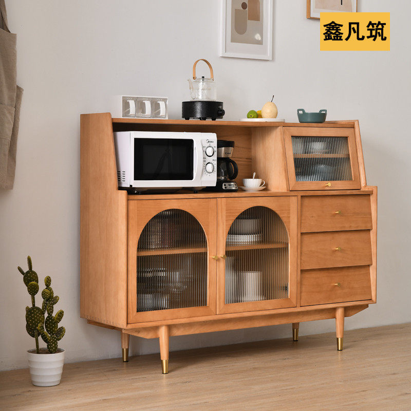 Modern simple tea cabinet Nordic small apartment type all solid wood high food sideboard Japanese family restaurant arch locker