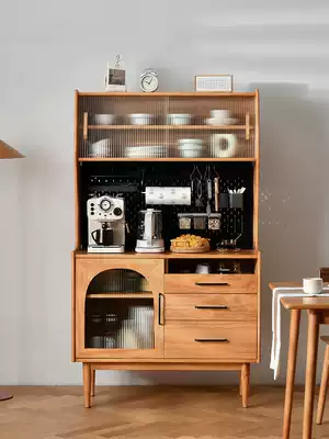 Modern simple all solid wood dining cabinet light luxury small house storage cabinet Nordic minimalist high cabinet tea cabinet