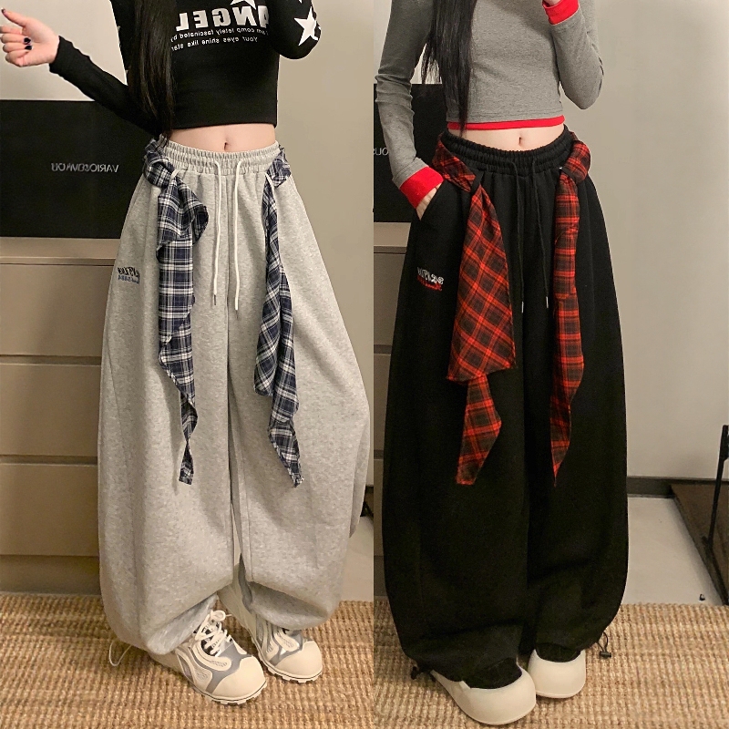 American-Style Hip-Hop Patterned Drawstring Sweatpants for Women, Jazz Dance Scimitar Pants, Lazy Casual Sports Pants